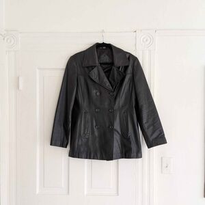 Jacqueline Ferrar Double-Breasted Black Leather Jacket